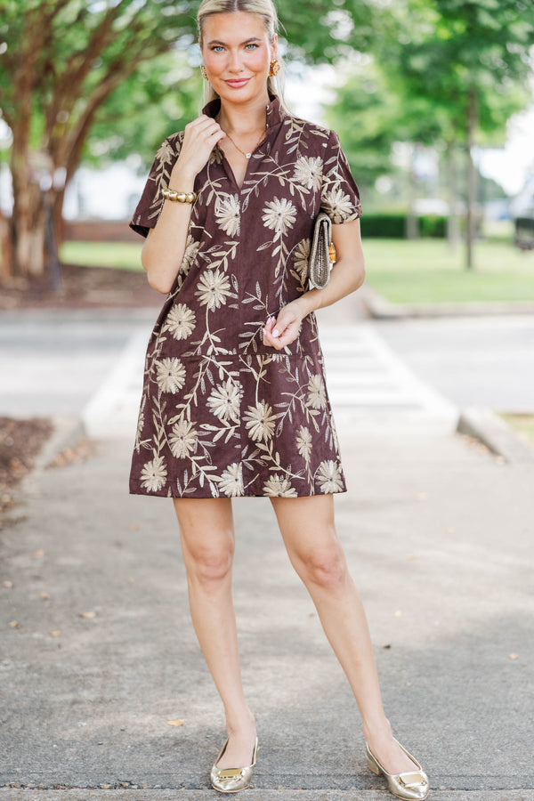 The Latest Brown Embroidered Dress