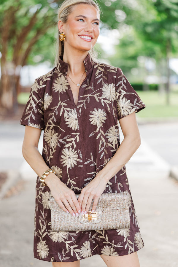 The Latest Brown Embroidered Dress