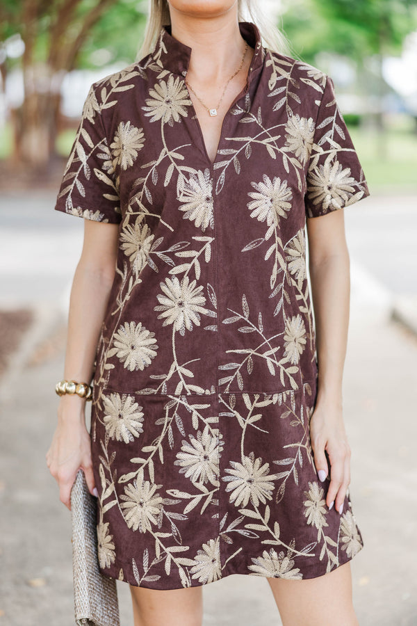 The Latest Brown Embroidered Dress