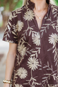 The Latest Brown Embroidered Dress