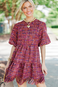 Strive To Flourish Brown Tweed Fringe Dress