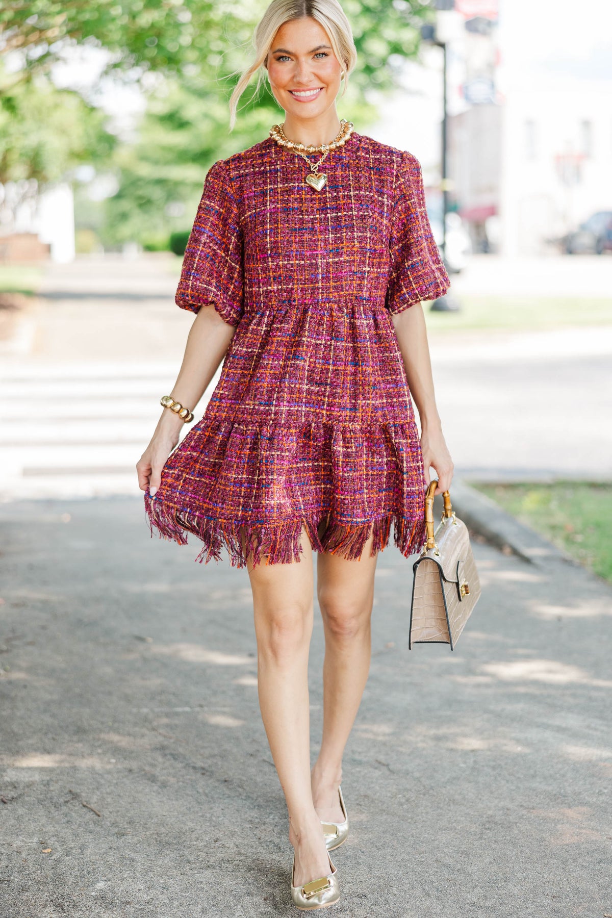 Strive To Flourish Brown Tweed Fringe Dress – Shop the Mint