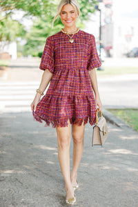 Strive To Flourish Brown Tweed Fringe Dress