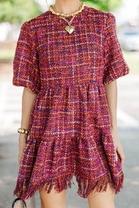 Strive To Flourish Brown Tweed Fringe Dress