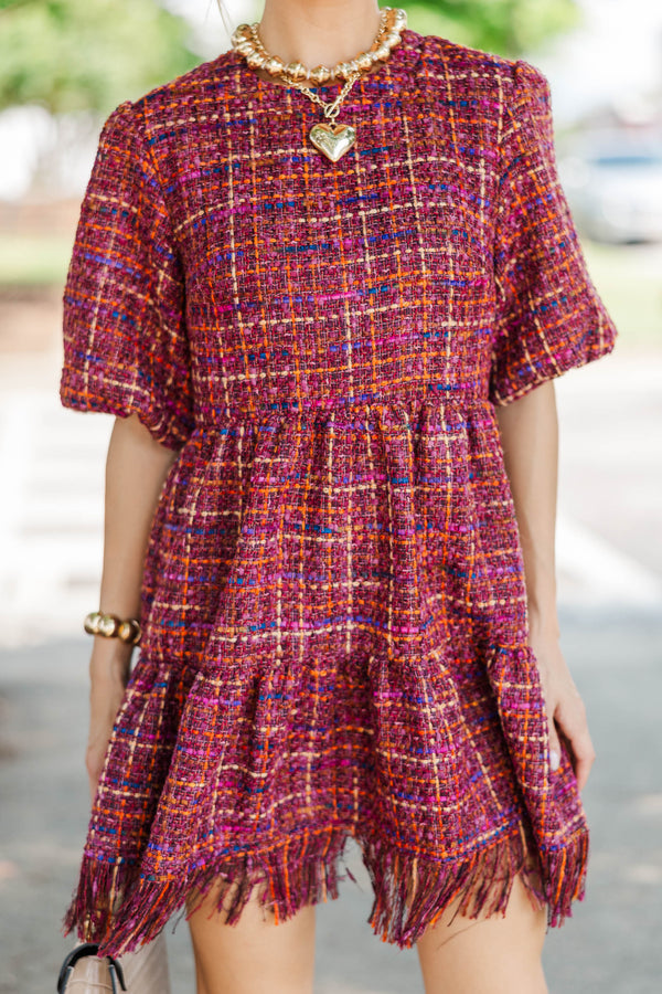 Strive To Flourish Brown Tweed Fringe Dress