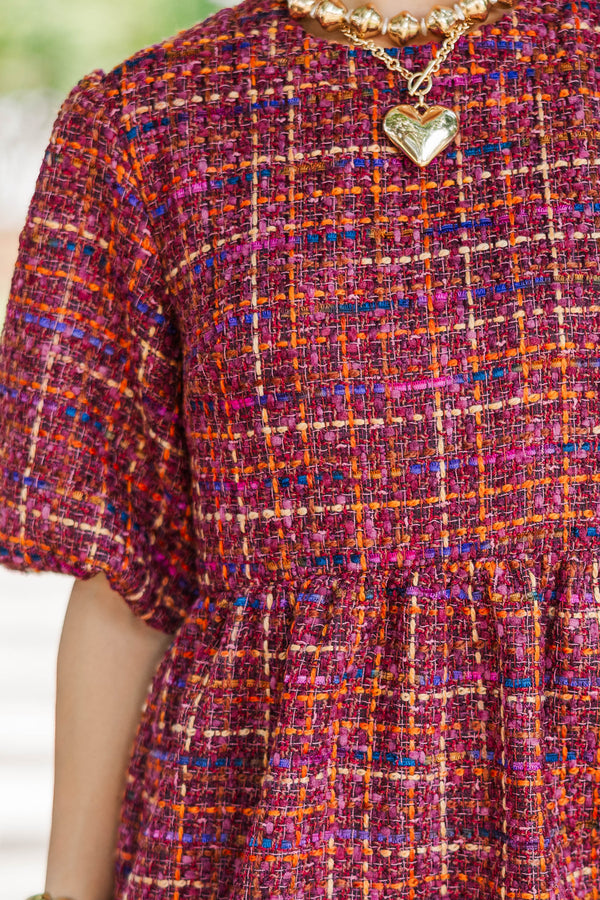 Strive To Flourish Brown Tweed Fringe Dress