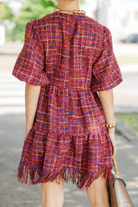 Strive To Flourish Brown Tweed Fringe Dress