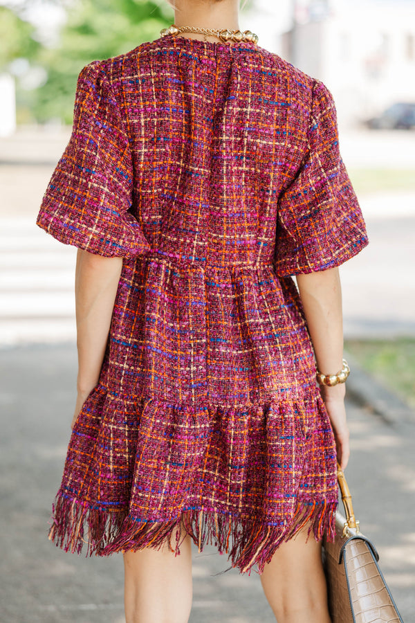 Strive To Flourish Brown Tweed Fringe Dress