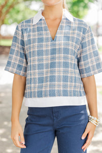Classic Authority Blue Tweed Blouse