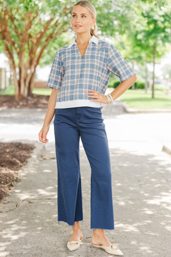Classic Authority Blue Tweed Blouse