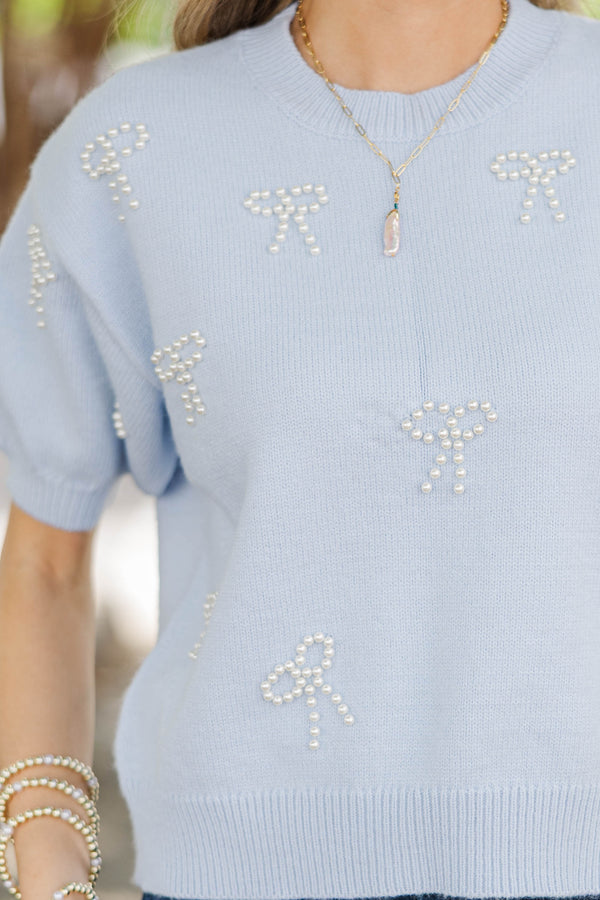 Perfectly Adorned Blue Light Blue Embellished Sweater
