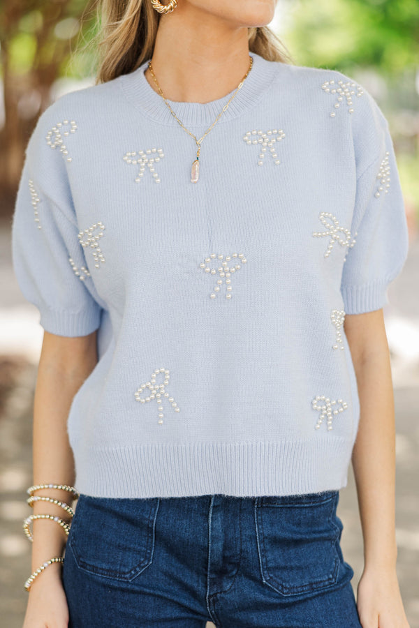 Perfectly Adorned Blue Light Blue Embellished Sweater