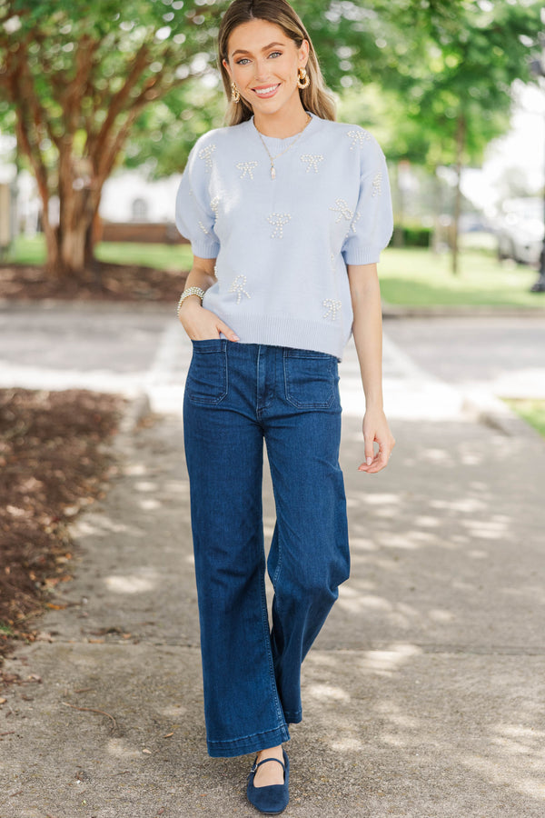 Perfectly Adorned Blue Light Blue Embellished Sweater