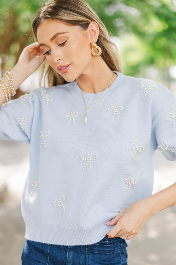 Perfectly Adorned Blue Light Blue Embellished Sweater