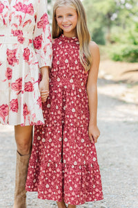 Girls: Fresh Focus Burgundy Floral Midi Dress