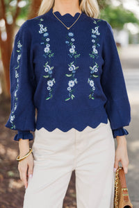 Soft Horizons Navy Floral Embroidered Sweater
