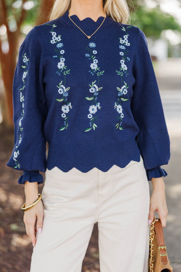 Soft Horizons Navy Floral Embroidered Sweater