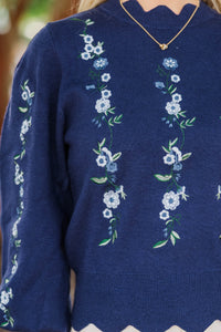 Soft Horizons Navy Floral Embroidered Sweater