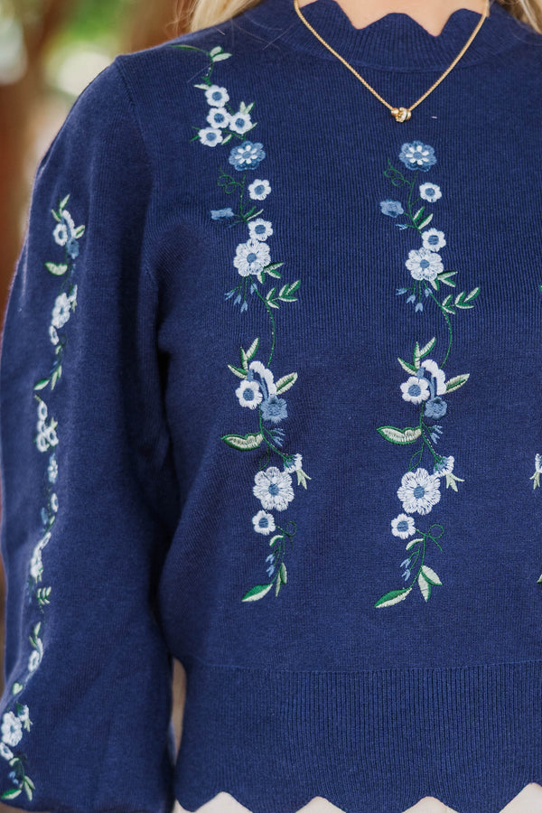 Soft Horizons Navy Floral Embroidered Sweater