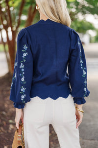 Soft Horizons Navy Floral Embroidered Sweater