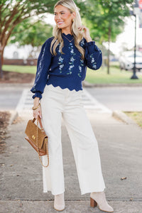 Soft Horizons Navy Floral Embroidered Sweater