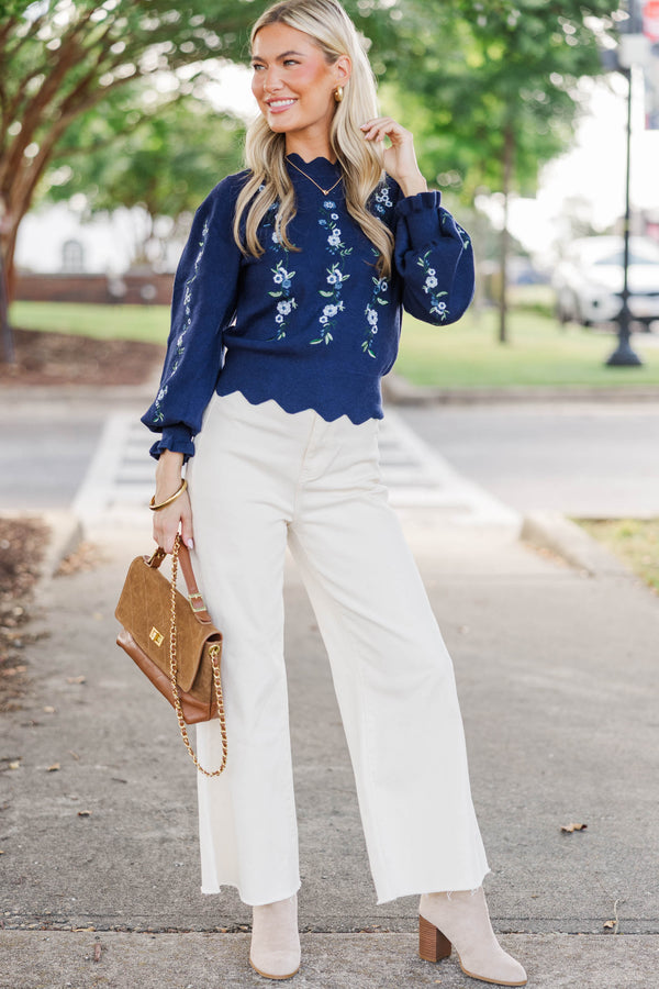 Soft Horizons Navy Floral Embroidered Sweater
