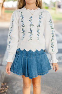 Girls: Soft Horizons Cream Floral Embroidered Sweater