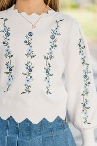 Girls: Soft Horizons Cream Floral Embroidered Sweater