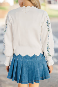 Girls: Soft Horizons Cream Floral Embroidered Sweater