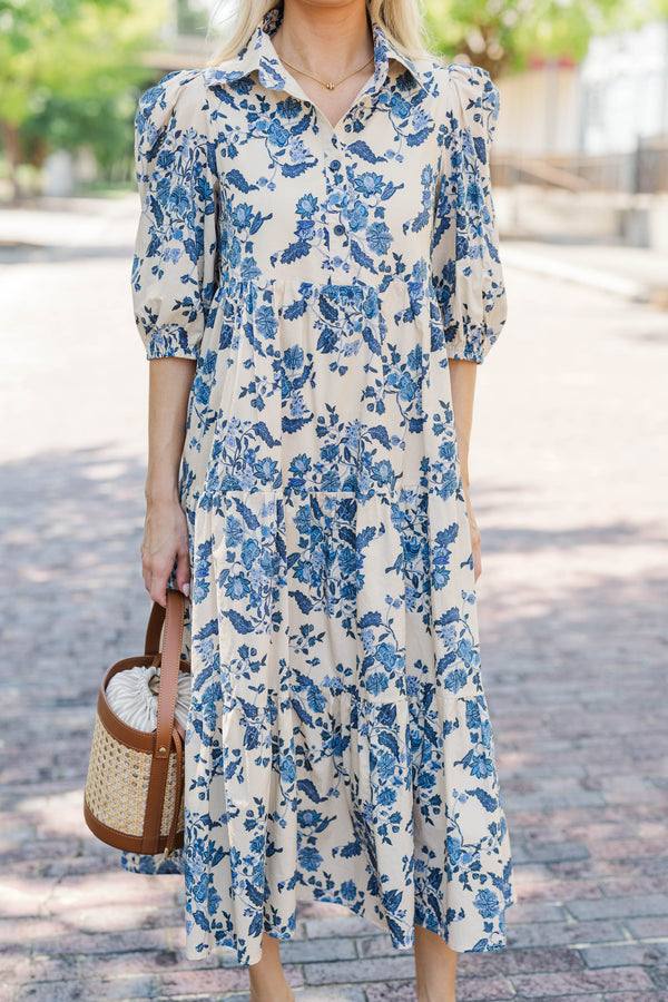 Love Found Cream Chintz Midi Dress