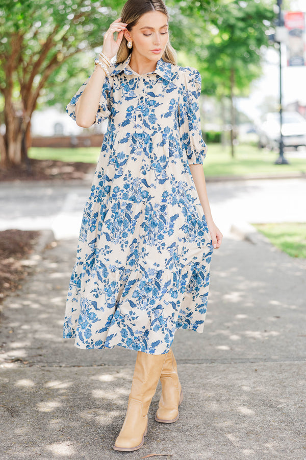 Love Found Cream Chintz Midi Dress