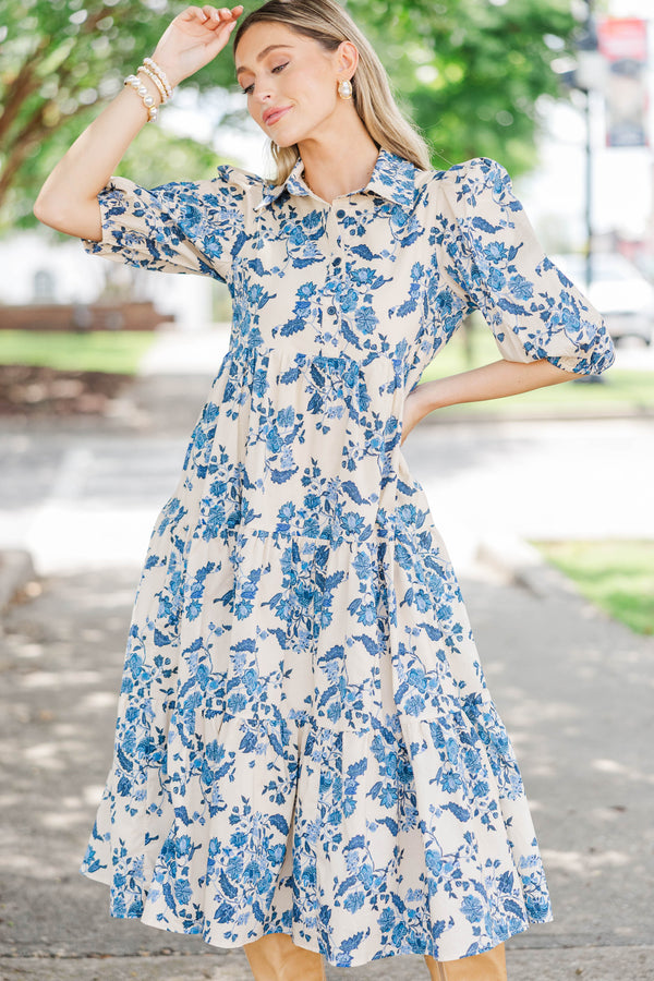 Love Found Cream Chintz Midi Dress