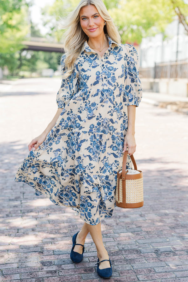 Love Found Cream Chintz Midi Dress