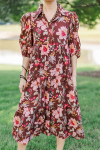 Love Found Brown Chintz Midi Dress