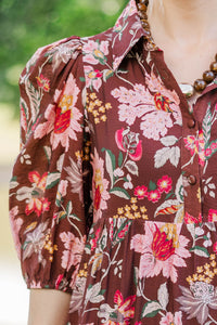 Love Found Brown Chintz Midi Dress