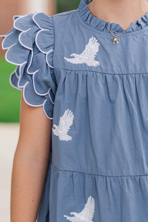 Girls: The Holland Royal Blue Eagles Sequin Scalloped Dress