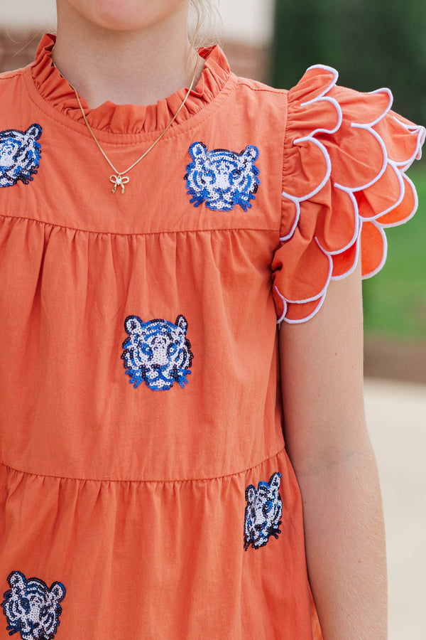 Girls: The Holland Orange Tigers Sequin Scalloped Dress