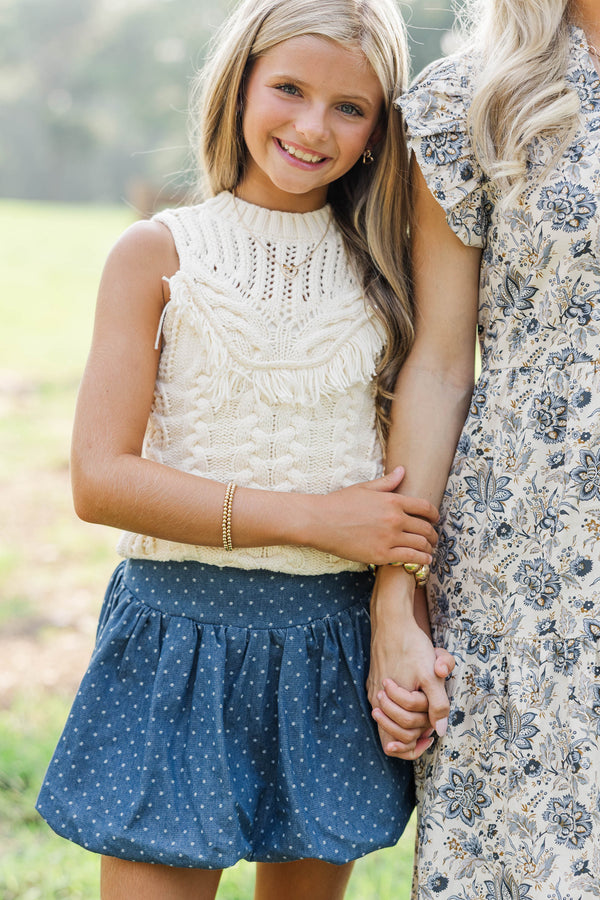 Girls: Falling Into Place Cream Fringe Sweater