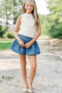 Girls: Hit Repeat Denim Polka Dot Skort