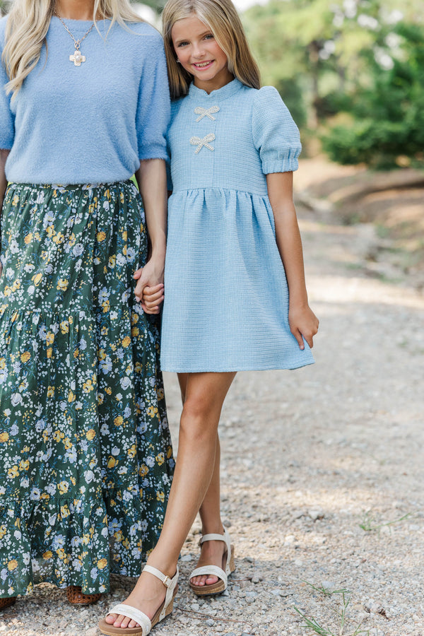 Girls: The Gwen Blue Embellished Tweed Dress