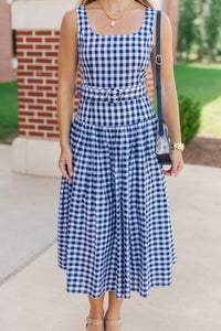 If You Were Here Navy Gingham Drop Waist Dress