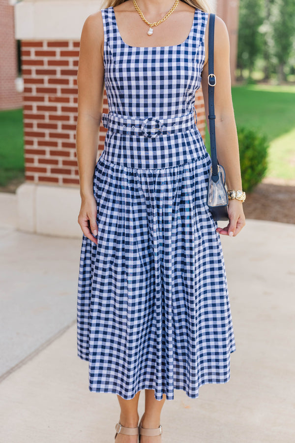 If You Were Here Navy Gingham Drop Waist Dress