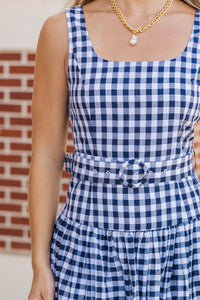 If You Were Here Navy Gingham Drop Waist Dress