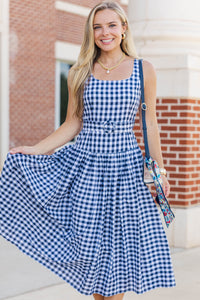 If You Were Here Navy Gingham Drop Waist Dress