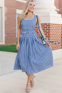 If You Were Here Navy Gingham Drop Waist Dress