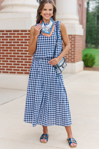 Where Joy Lives Navy Gingham Boat Neck Tank