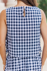 Where Joy Lives Navy Gingham Boat Neck Tank