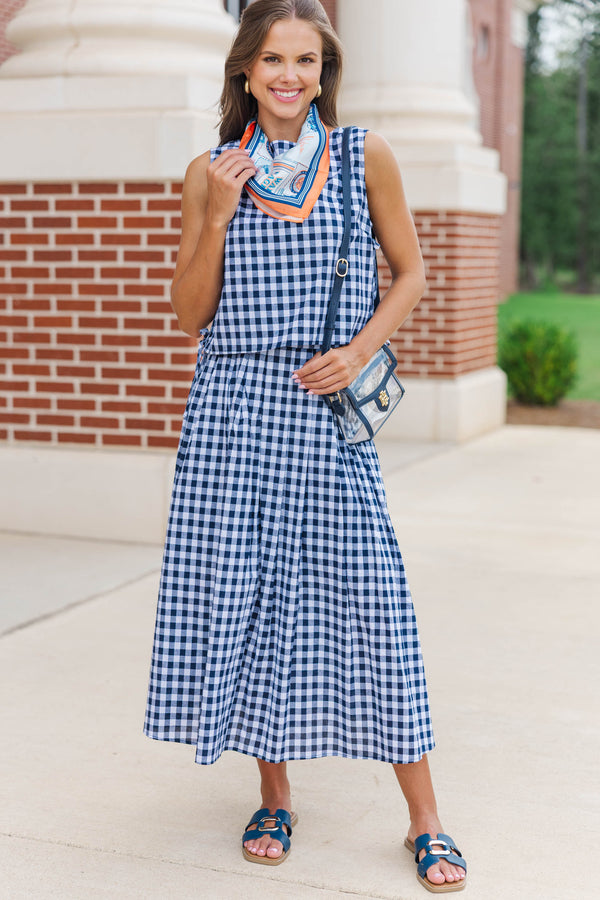 Where Joy Lives Navy Gingham Boat Neck Tank
