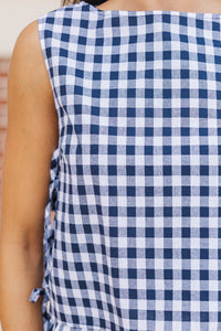 Where Joy Lives Navy Gingham Boat Neck Tank