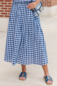 Here For The Memories Navy Gingham Midi Skirt